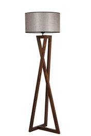 Opviq Lámpara de Pie de Madera Nogal con Pantalla de Tela Cilíndrica